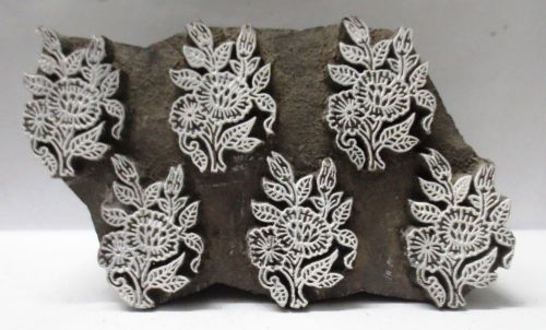 INDIAN WOODEN HAND CARVED TEXTILE PRINTING FABRIC BLOCK STAMP FINE FLORAL MOTIF