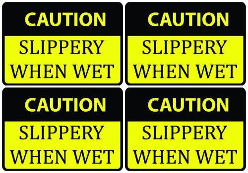 Four pack of caution signs slippery when wet warning / preventing falls safety for sale