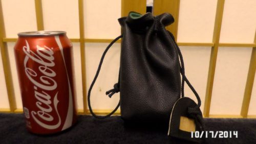 339D Small 5 1/2&#034; Black Leatherette Draw String Duffle Bag w/Felt Interior &amp; Tag