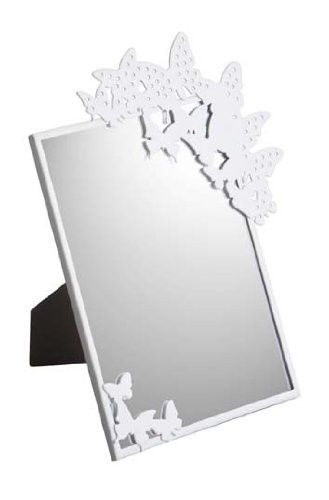 D&#039;oreille Desktop Mirror With White Butterfly Metal Frame And Earring Holder