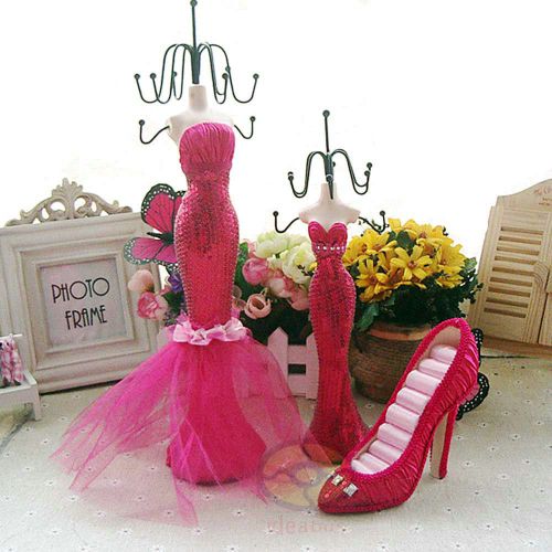 SET(2 Mannequins+1Highheel Shoe Ring Stand)Jewelry Earring Necklace Display JD36
