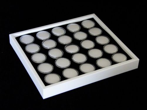 GEM TRAY STACKABLE 25 SPACE BLACK FOAM, WHITE TRAY, WHITE JARS