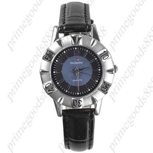 Smart Rotatable Synthetic Leather Lady Ladies Quartz Wristwatch Women&#039;s Black