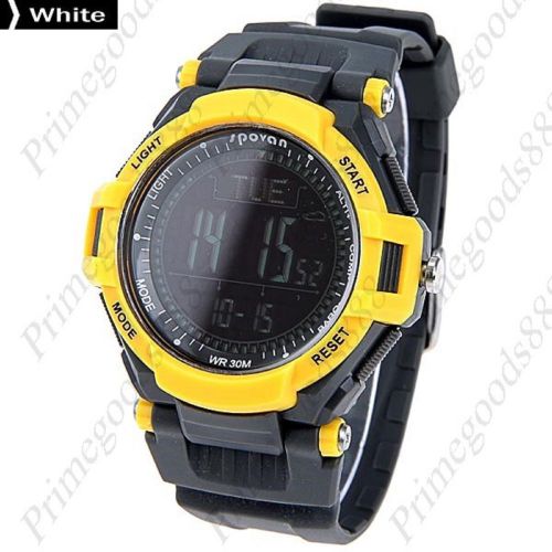 Waterproof Digital Yellow Thermometer Compass Alarm Men&#039;s Wrist Wristwatch White