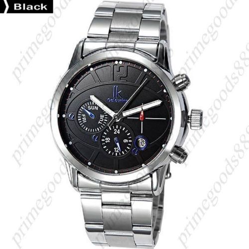 Silver auto automatic sub dials mechanical wrist men&#039;s wristwatch black face for sale