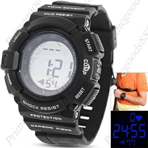 Digital heart rate monitor counter alarm light men&#039;s wrist wristwatch black for sale
