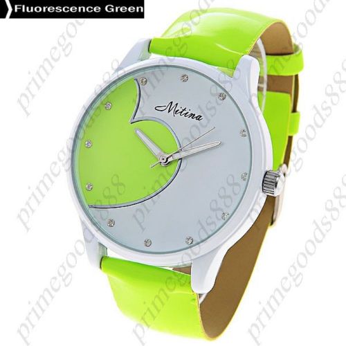 Round Shiny Analog Leather Ladies Quartz Wristwatch Women&#039;s Fluorescence Green