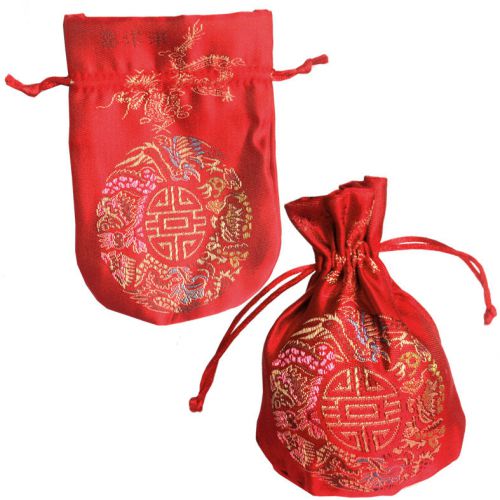 10 Chinese Brocade Pouch Purses Jewelry Coins Red Gift Bag