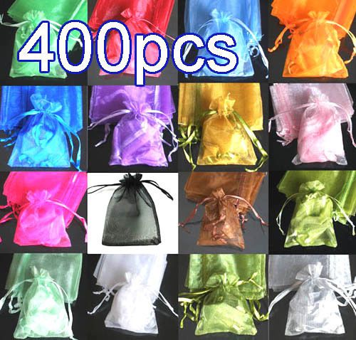 400x Mixed Random Solid Color Organza Pouch Bag 120mm x 90mm, (4.5inch x 3.5inch