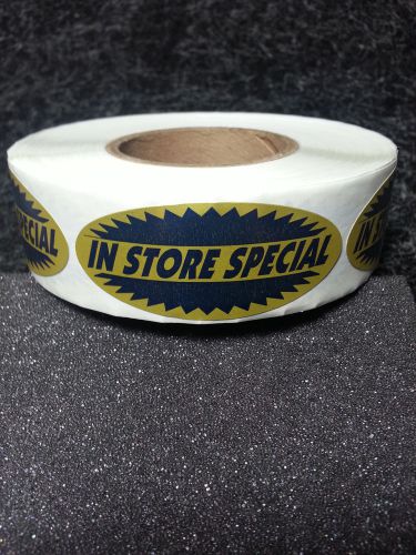 1.9&#034; x .875&#034; GOLD BLUE IN STORE SPECIAL LABELS 500 PER RL free shipping STICKERS