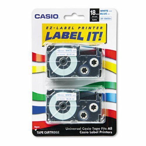 Casio Tape Cassettes, 18mm x 26ft, Blue on White, 2 per Pack (CSOXR18WEB2S)
