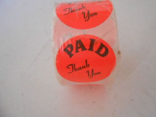 1-1/2&#034; CIRCLE STORE SIGNS PRICE STICKERS &#034;PAID THANK YOU&#034; 500 FLUESCENT ORANGE