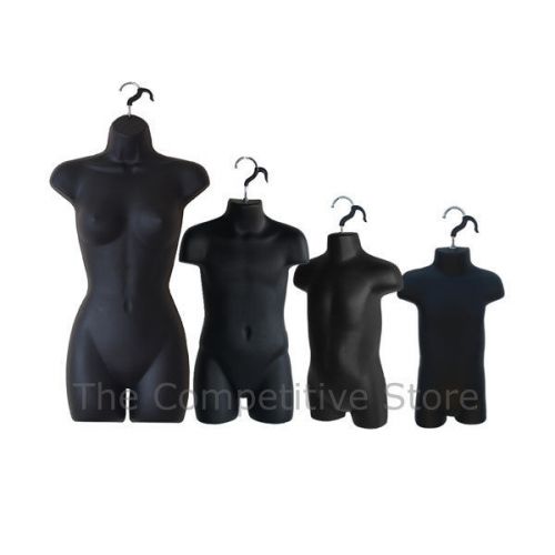 4 Black Mannequin Hanging Display Forms - Female + Child + Toddler and Infant