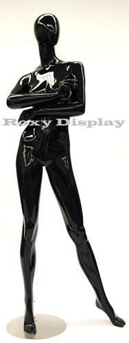 Female Fiberglass Glossy Black Mannequin Egg Head Display Dress form #MD-C6BK1
