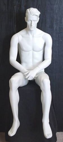 male mannequin sitting with options for flexiblie poseable ams, heads etc.