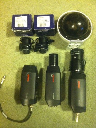 Lot of 3 Ultrak CCD Color B/W Camera KC552BCN with 4 Lens &amp; CCTV Dome