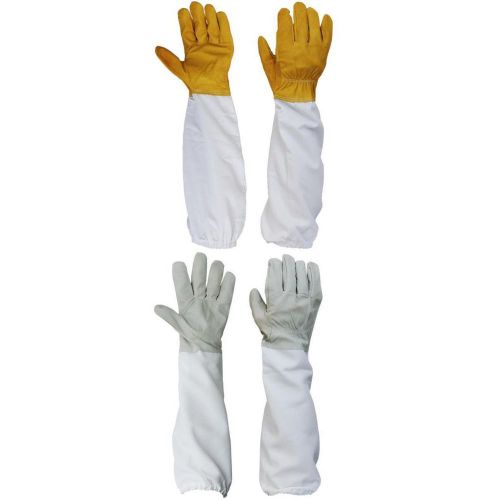 2Pair Beekeeping Gloves with Long Sleeves Protect for Beekeeper- Yellow and Grey