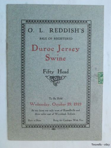 1919 O.L. Reddish&#039;s Duroc Jersey Swine Sale Auction Brochure Russellville, IN