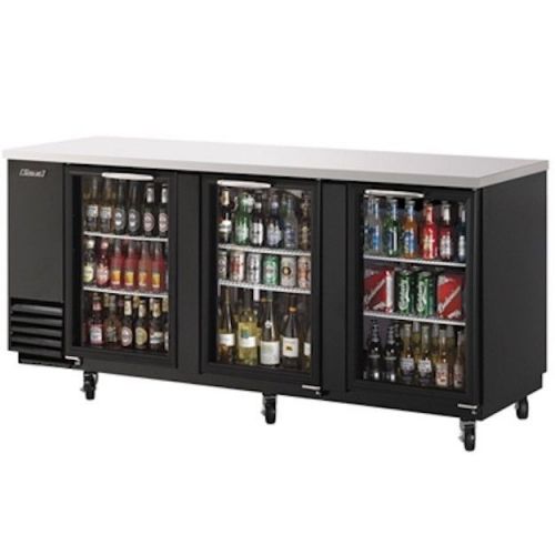 New turbo air 90&#034; black stainless steel (3) glass door bar back!! for sale