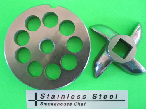 Size #5 x 1/2&#034; meat grinder plate &amp; knife for manual or electric fits lem etc for sale