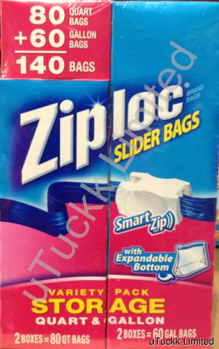 140ct Ziploc Mix Storage Bags 80Quart 60Gallon Expandable Bottom Slider Zip Lock