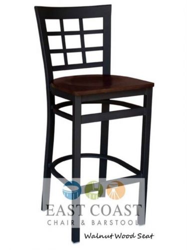 New gladiator window pane metal restaurant bar stool with walnut wood seat for sale