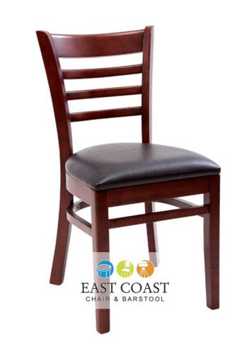 New wooden mahogany ladder back restaurant chair with black vinyl seat for sale