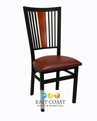 New steel city metal restaurant chair with black frame &amp; wine vinyl seat for sale