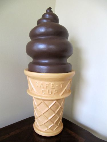 Large 26&#034; Pop Art Blow Mold Swirl CHOCOLATE Ice Cream Cone Bank &#034;SAFE-T-CUP&#034;