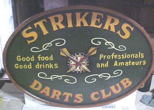 LARGE 27&#034; OVAL STRIKERS DART CLUB WOOD PUB SIGN MAN CAVE - COOL!!