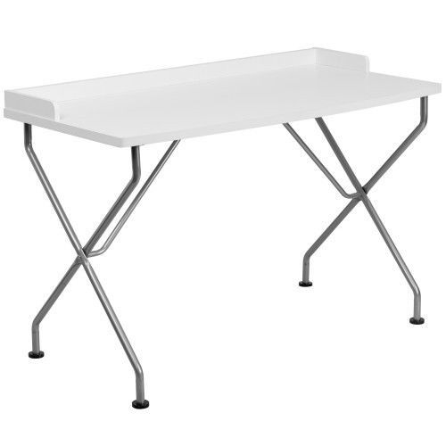 Flash furniture nan-jn-2116-wh-gg white computer desk with silver frame for sale