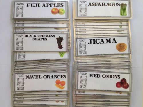 Produce signs, 150 produce fruit and vegetable 2 1/4&#034; x 7&#034; sign set for sale