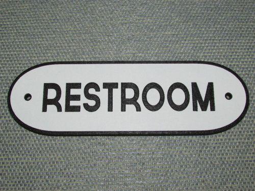 Vintage Retro Style Black &amp; White Restroom Door Sign 8&#034; x 2 1/2&#034;