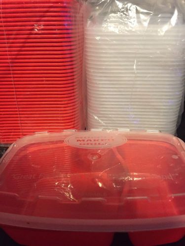 25 Set Plastic Red Rectangular Plastic 2 Compartment Food Container W Clear Top