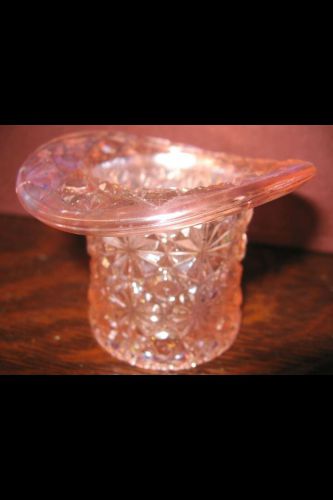 Pink carnival glass tabletop toothpick match holder art top hat boyds Glass