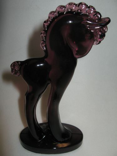 Purple Amethyst glass Pony horse paperweight colt seafoam black figurine figure