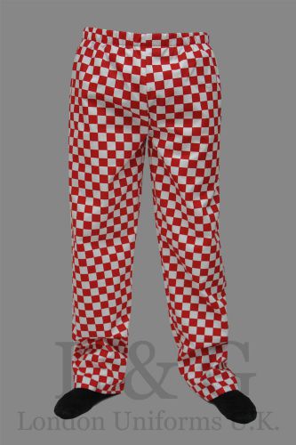 Red&amp;White chef trousers Sides pockets+back pocket+elst.waist pull cord L&amp;G