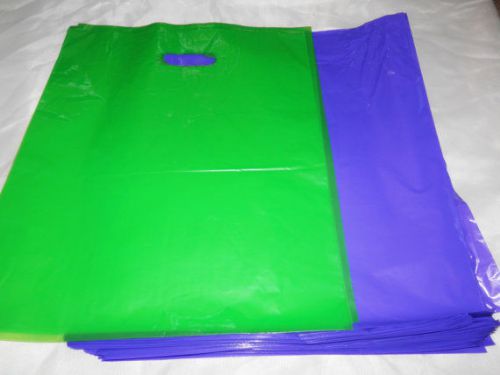 100 12x15 Glossy Purple and Lime Green Low-Density Merchandise Bags W\Handles