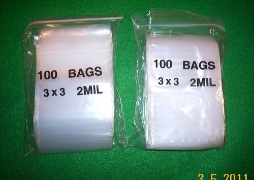 3&#034;  x  3&#034; Zip Lock Bags  200 Clear Zip Lock Storage bags  Strong 2 mils thick