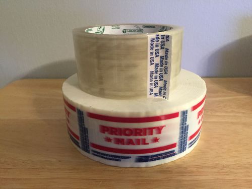ONE CLEAR PACKING TAPE ROLL PLUS ONE FREE LARGE ROLL OF PRIORITY MAIL TAPE