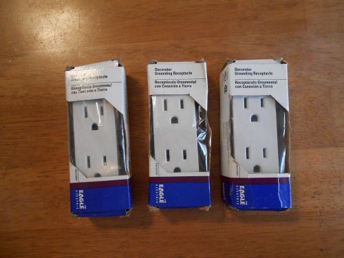 NEW Decorator Grounding Receptacles, Eagle Electric, white, lot of 3, plug-ins