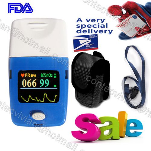Usps usa!! fingertip pulse oximeter+ case+ bag+ rope spo2 pr color oled monitor for sale