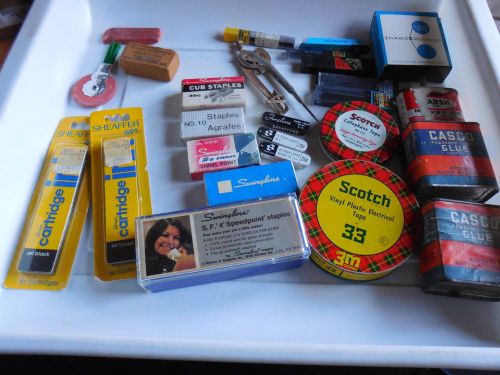 Swingline staples scotch tape metal boxes casco glue typewriter ribbon lead ink for sale