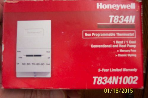 Honeywell t834n 1-heat,1-cool conventional thermostat non-programmable merc-free for sale