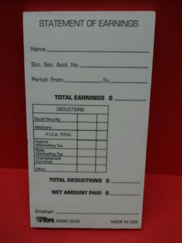 TOPS Form 3202 Statement of Earnings &amp; Deductions Forms - Set of 4 pads