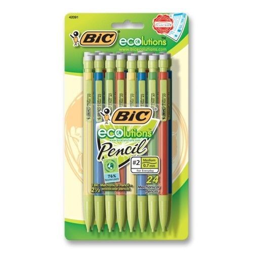 Bic Corporation Mecanical Pencil, Recycled, Nonrefillable, .7mm, 24/PK, Assorted