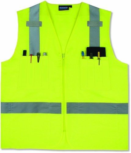 ERB 61202 S414 Class 2 Multi Pocket Surveyor Safety Vest, Lime, X-Large