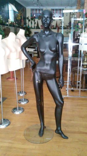 Black painted full body tall slender female mannequin for shop display for sale