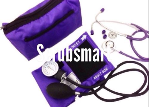 PURPLE Blood Pressure CUFF BP Monitor  + Dual Head Stethoscope Kit Set