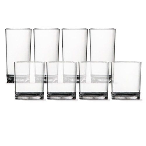 8pc Unbreakable Clear Tritan Plastic Cup Tumblers, four 14-ounce rocks and fo...